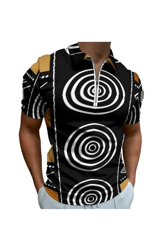 African Mud Cloth Artistry Art Men Zipper T-shirt Summer Casual Short Sleeve T-shirt Top