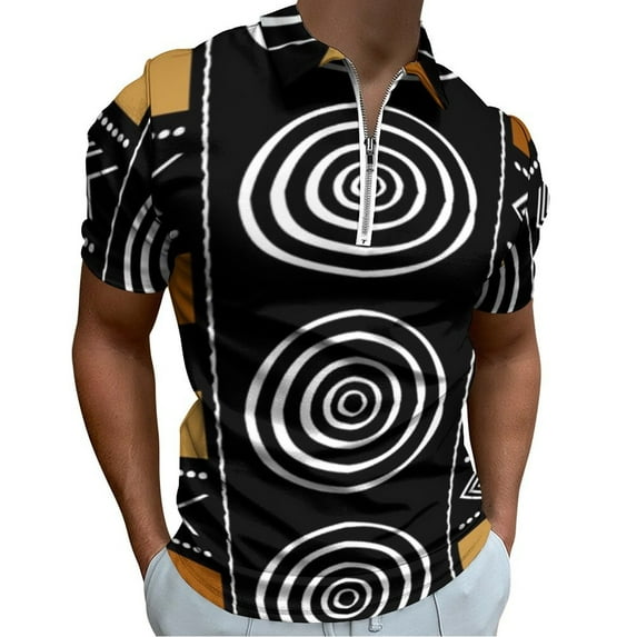 African Mud Cloth Artistry Art Men Zipper T-shirt Summer Casual Short Sleeve T-shirt Top