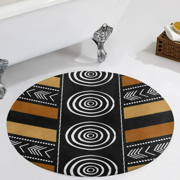 African Mud Cloth Artistry Art Round Carpet Circle Rug Outdoor Patio Area Rug Washable Large Area Rugs Hallway Room Decor Fitness Mats