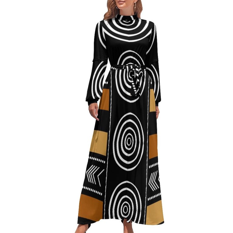 African Mud Cloth Artistry Art Women's Long Dress Long Sleeves Dress  Vintage Dresses Party Maxi Dress High Waist Dress - Walmart.com