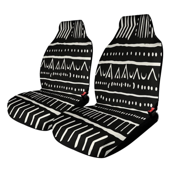 African Mud Cloth Black And White-1 Car Seat Cover Set Auto Front Bucket Cushion Protect Accessories 2 Piece