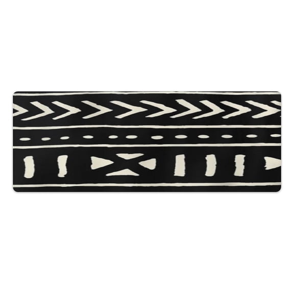African Mud Cloth Black And White Kitchen Rugs Pvc Mats Set of 2 Pieces Non Slip Soft Cushioned Standing Mat And Runner Wipeable Floor Mat