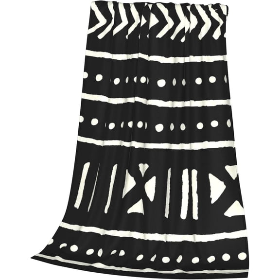 African Mud Cloth Black and White Throw Blanket Lightweight Fleece Flannel Blanket 40"X30" Super Cozy Soft All Seasons Blanket for Women Men Gifts Bed Couch Home Decor