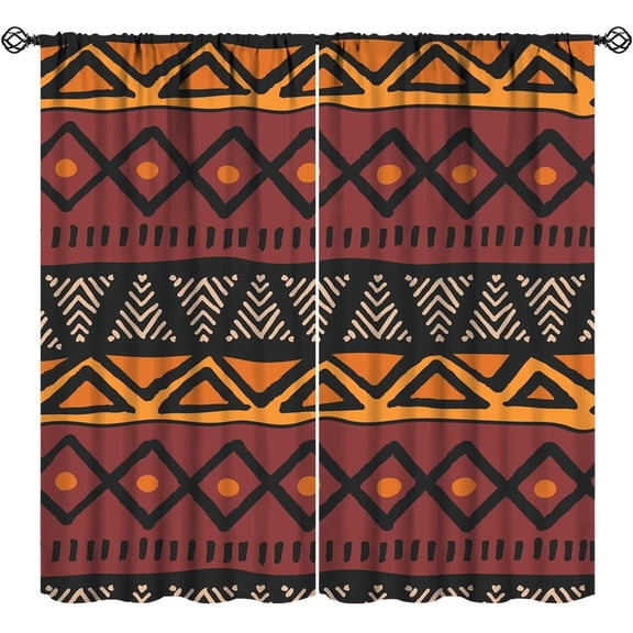 African Mud Cloth Curtains Retro Traditional Tribe Geometric Art Printed Blackout Window Drapes for Bedroom Kitchen Decor Fabric Set 2 Panel 52x84 Inch 80% Shading Rate