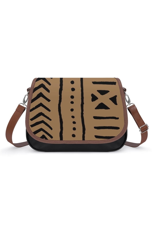African Mud Tribal Cloth Vintage Crossbody Bag for Women Medium Leather Hobo Bags Shoulder Bag Classic City Leather Satchels