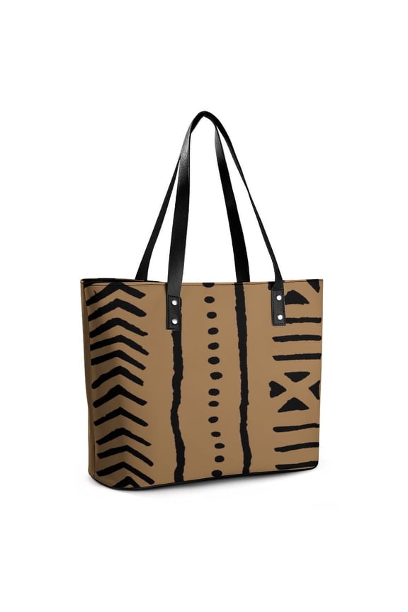African Mud Tribal Cloth Woman Leather Handbags Large Tote Bag Fashion Portable Handbags With Zipper