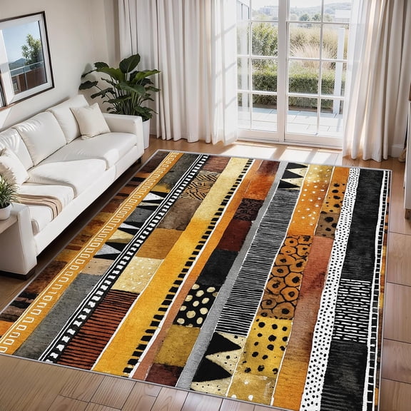 African Mudcloth Tribal Stripe Area Rugs, Boho Southwestern Geometric Carpet, Washable Non Slip Low Pile Soft Rug for Living Room Bedroom Decor Mat 2ftx3ft