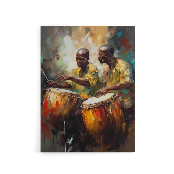 African Music Drum Players Canvas Wall Art Print 24X32"