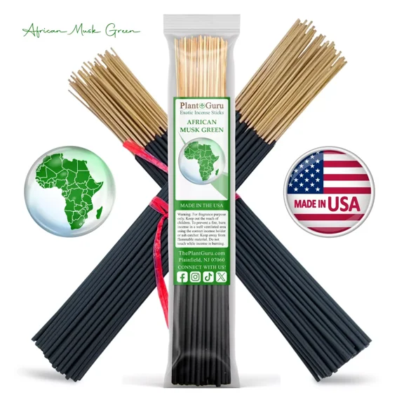 African Musk Green Exotic Incense Sticks 11 Inch - Bulk 1 Bundle 45 to 50 Sticks - Natural 11" Long Lasting Aroma That Burns for 45 to 60 Minutes.