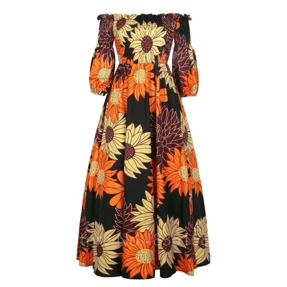 African National Dress Sets Print Party Women Casual Sexy Slash-neck Lady New Vintage Long-sleeved Loose Elegant Dresses Sets