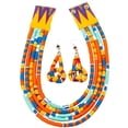 thumbnail image 1 of African Necklace Earrings Set Ankara Fabric Print Multilayer Woven Rope Choker Layered Strand Collar WYS06, 1 of 4