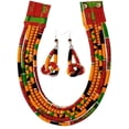 thumbnail image 1 of African Necklace Earrings Set Ankara Fabric Print Multilayer Woven Rope Choker Layered Strand Collar WYS06, 1 of 4
