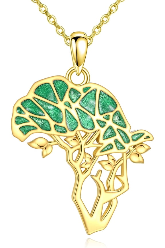 African Necklace for Women Sterling Silver Africa Map Necklace Tree Africa Pendant Necklace African Jewelry for Women African Gifts for Mom Wife