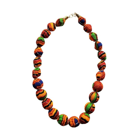 African Necklace wrapped in Kente Print Fabric