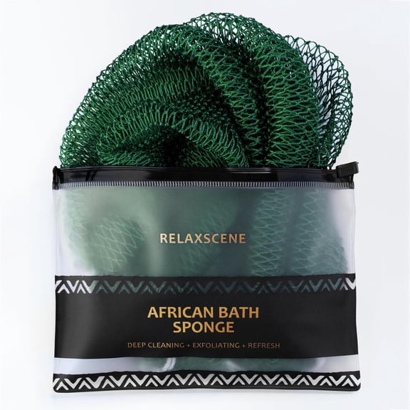 African Net Sponge Authentic - 1 Pieces Real African Exfoliating Loofah Sponge with Knots - African Net Wash Cloths for Body Scrubber Exfoliator - Back Scrub for Shower Bath Accessories(Green)