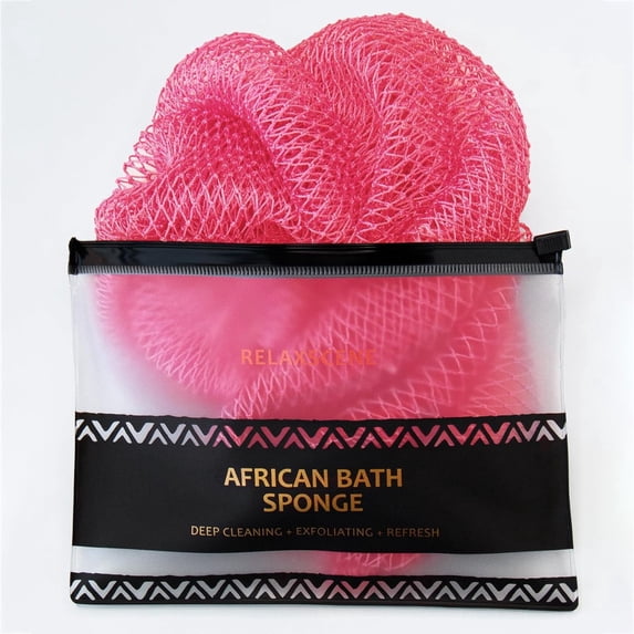 African Net Sponge Authentic - 1 Pieces Real African Exfoliating Loofah Sponge with Knots - African Net Wash Cloths for Body Scrubber Exfoliator - Back Scrub for Shower Bath Accessories(Pink)