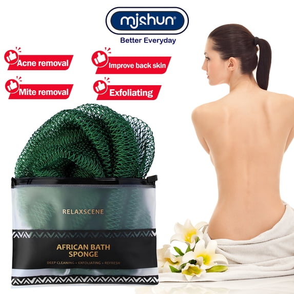 African Net Sponge Authentic - 1 Pieces Real African Exfoliating Loofah Sponge with Knots - African Net Wash Cloths for Body Scrubber Exfoliator - Back Scrub for Shower Bath Accessories(Green)