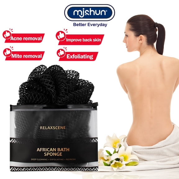 African Net Sponge Authentic - 1 Pieces Real African Exfoliating Loofah Sponge with Knots - African Net Wash Cloths for Body Scrubber Exfoliator - Back Scrub for Shower Bath Accessories(Black)