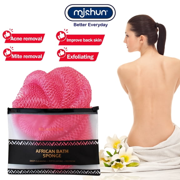 African Net Sponge Authentic - 1 Pieces Real African Exfoliating Loofah Sponge with Knots - African Net Wash Cloths for Body Scrubber Exfoliator - Back Scrub for Shower Bath Accessories(Pink)
