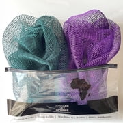 African Net Sponge Authentic - 2 Pieces Real African Exfoliating Loofah Sponge with Knots - African Net Wash Cloths for Body Scrubber Exfoliator Green& Black - Back Scrub for Shower Bath Accessories