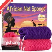 African Net Sponge Authentic - 2 Pieces Real African Exfoliating Loofah Sponge with Knots - African Net Wash Cloths for Body Scrubber Exfoliator Purple & Pink - Back Scrub for Shower Bath Accessories