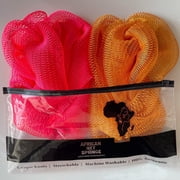 African Net Sponge Authentic - 2 Pieces Real African Exfoliating Loofah Sponge with Knots - African Net Wash Cloths for Body Scrubber Exfoliator Purple & Pink - Back Scrub for Shower Bath Accessories