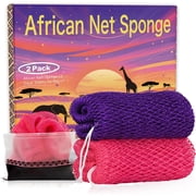 African Net Sponge Authentic - 2 Pieces Real African Exfoliating Loofah Sponge with Knots - African Net Wash Cloths for Body Scrubber Exfoliator Purple & Pink - Back Scrub for Shower Bath Accessories