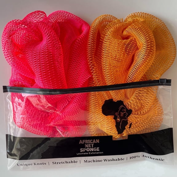 African Net Sponge Authentic - 2 Pieces Real African Exfoliating Loofah Sponge with Knots - African Net Wash Cloths for Body Scrubber Exfoliator Purple & Pink - Back Scrub for Shower Bath Accessories