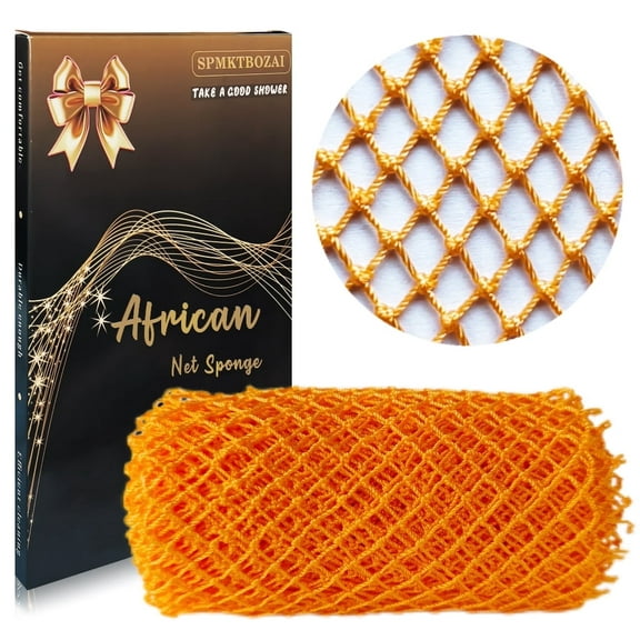 African Net Sponge Authentic, African Exfoliating Sponge Real African Net Black Owned, African Bath Sponge Back Scrubber, Body Exfoliator Shower Bath Accessories (Orange Color)