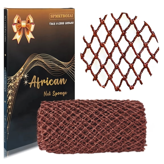 African Net Sponge Authentic, African Exfoliating Sponge Real African Net Black Owned, African Bath Sponge Back Scrubber, Body Exfoliator Shower Bath Accessories (Brown)