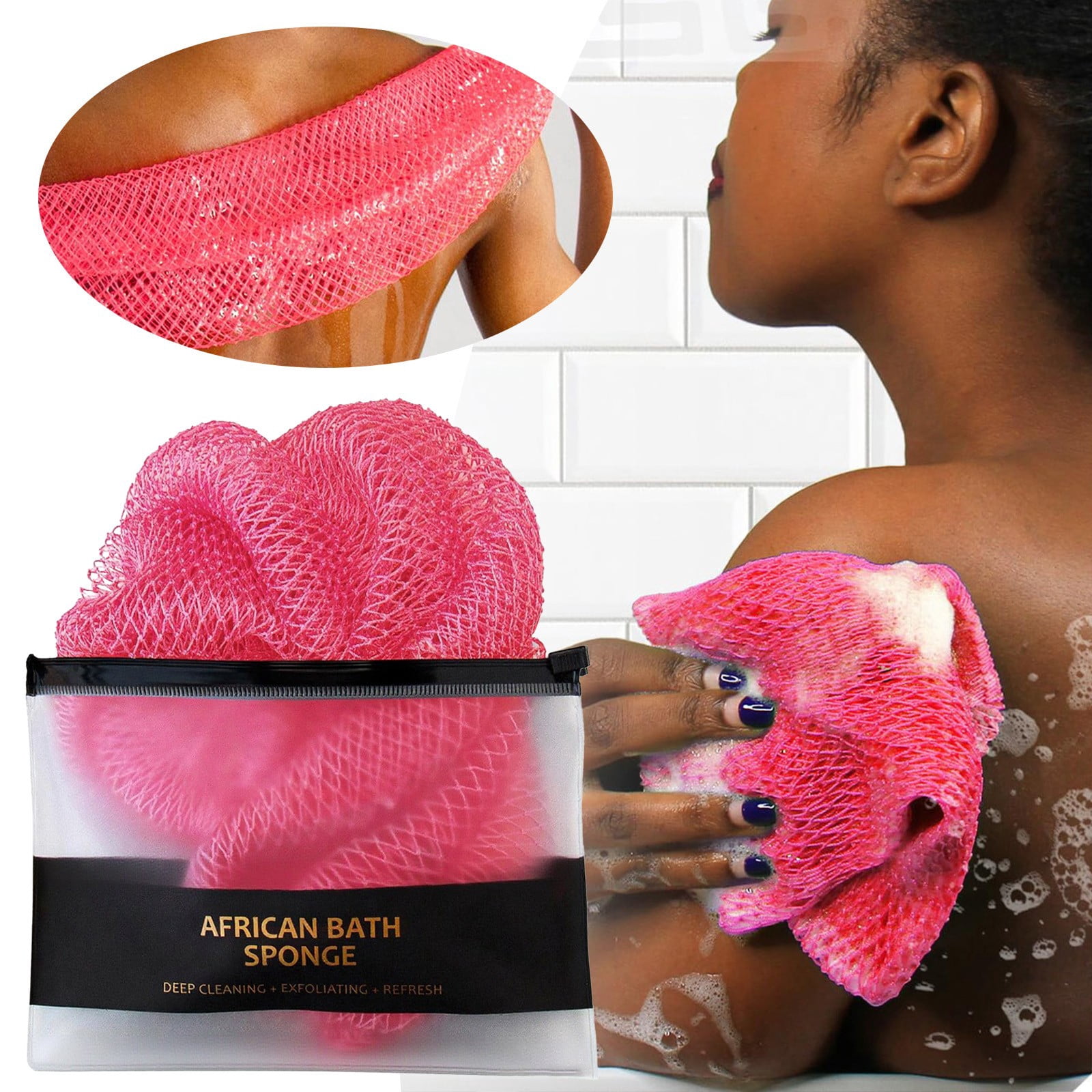 African Net Sponge Authentic, Exfoliating Back Scrub Bath Sponge with ...