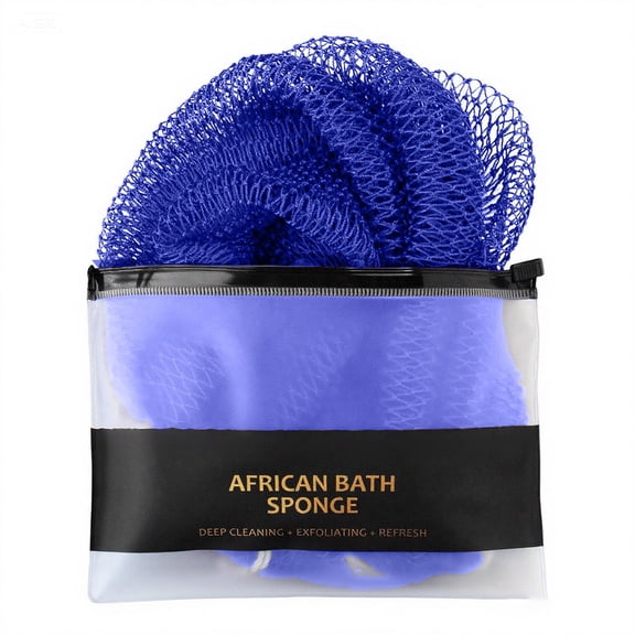 African Net Sponge Authentic - Exfoliating Net Sponge Real African Exfoliating Sponge with Knots - African Net Washcloths for Body Scrubber Exfoliator - Back Scrub for Shower, 45 Inch, Dark Blue