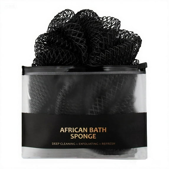 African Net Sponge Authentic - Exfoliating Net Sponge Real African Exfoliating Sponge with Knots - African Net Washcloths for Body Scrubber Exfoliator - Back Scrub for Shower 45 Inch, Black