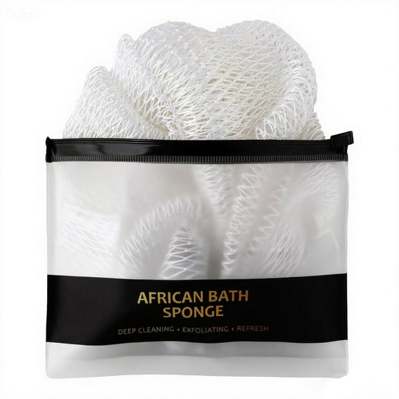 African Net Sponge Authentic - Exfoliating Net Sponge Real African Exfoliating Sponge with Knots - African Net Washcloths for Body Scrubber Exfoliator - Back Scrub for Shower, 32 Inch, White