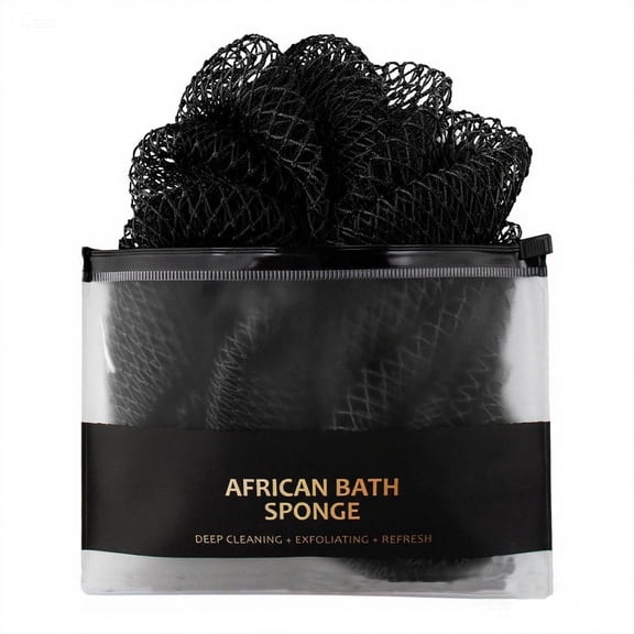 African Net Sponge Authentic - Exfoliating Net Sponge Real African Exfoliating Sponge with Knots - African Net Washcloths for Body Scrubber Exfoliator - Back Scrub for Shower, 32 Inch, Black