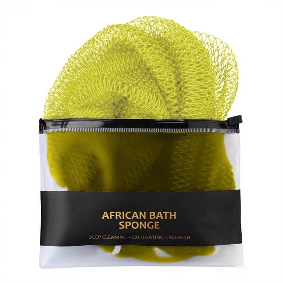 African Net Sponge Authentic - Exfoliating Net Sponge Real African Exfoliating Sponge with Knots - African Net Washcloths for Body Scrubber Exfoliator - Back Scrub for Shower, 32 Inch, Yellow