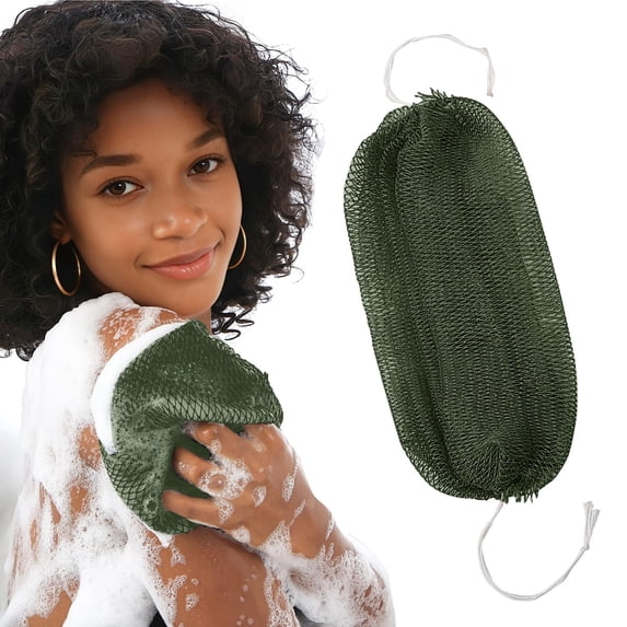 African Net Sponge Exfoliating Back Scrubber with Knots Afro Shower Scrub Exfoliator Washcloth for Body Care Daily Use Reusable,1PC,Blackish Green