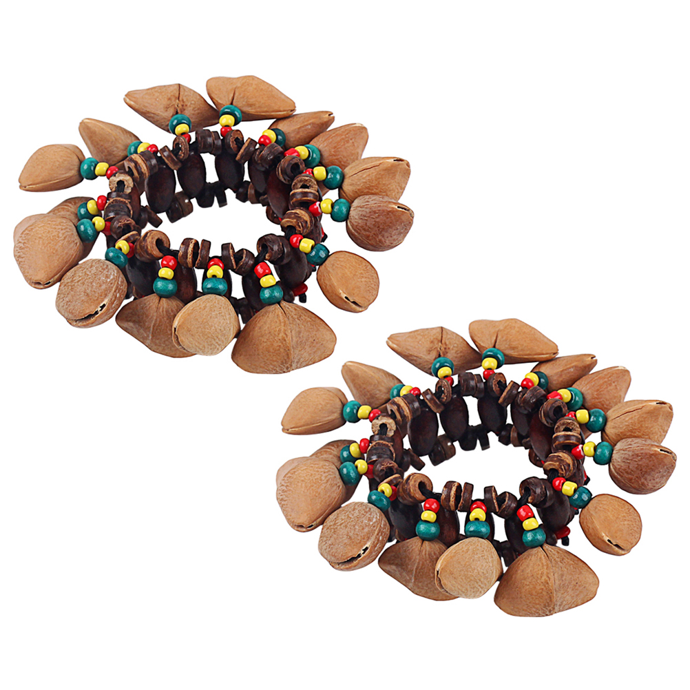 2-Pack African Tribal Handbell Bracelets - Nut Shell Percussion Instrument For Drumming