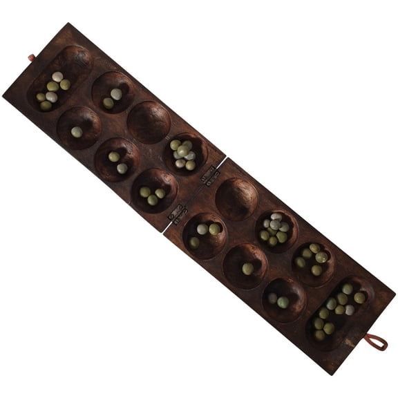 African Oware (mancala) Seed Board Game - Folding Square shape - Hancarved, solid wood with seeds - Free instructions - from Africa Heartwood Project