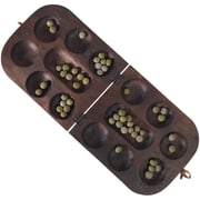 African Oware mancala Seed Board Game - Folding rounded shape - Hancarved, solid wood with seeds - Free instructions - by Africa Heartwood Project