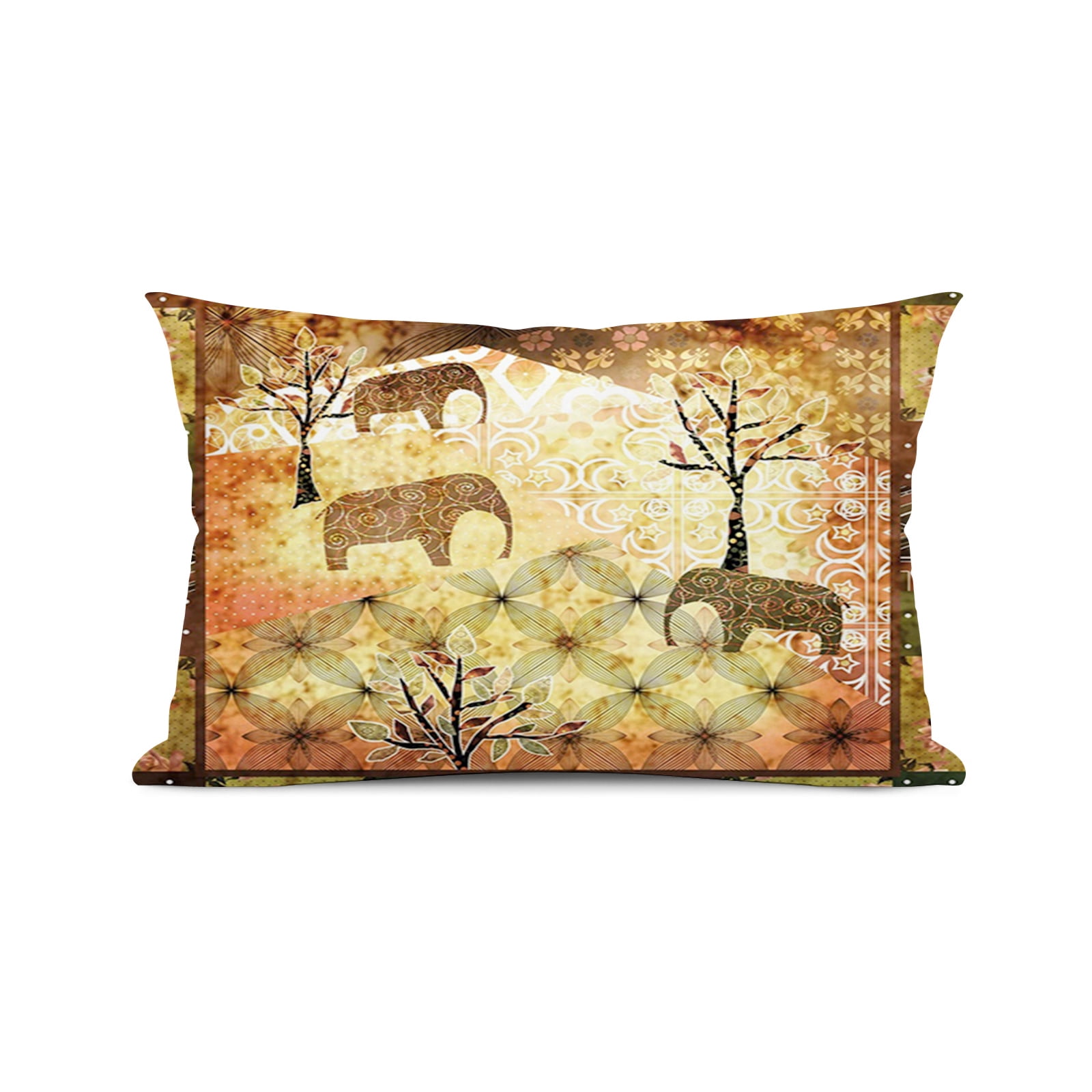 African Pillow Sham,Elephants Trees Roses Print, Decorative Standard