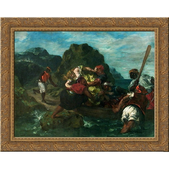 African Pirates Abducting a Young Woman 24x20 Gold Ornate Wood Framed Canvas Art by Eugene Delacroix