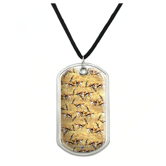 African Plains Gazelle Herd Grazing Pattern Military Dog Tag Pendant Necklace with Cord