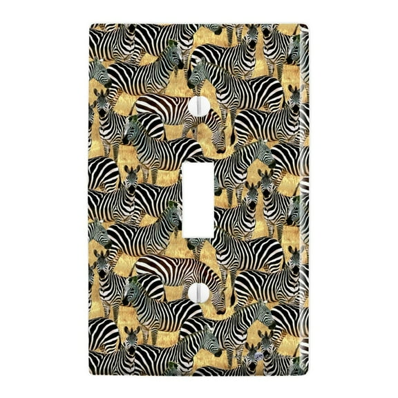 African Plains Zebra Herd Grazing Pattern Plastic Wall Decor Toggle Light Switch Plate Cover