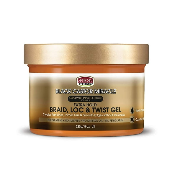African Pride Black Castor Miracle Extra Hold Braid LOC Twist Gel, 8 Oz., Pack of 2