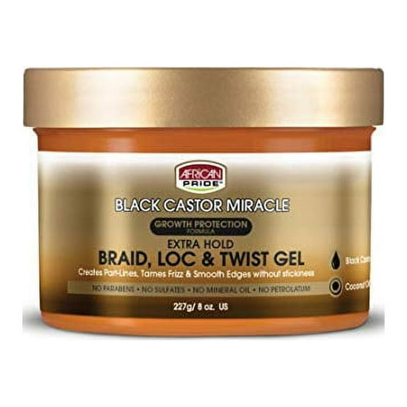 African Pride Black Castor Miracle Extra Hold Braid Twist Gel, 8 oz