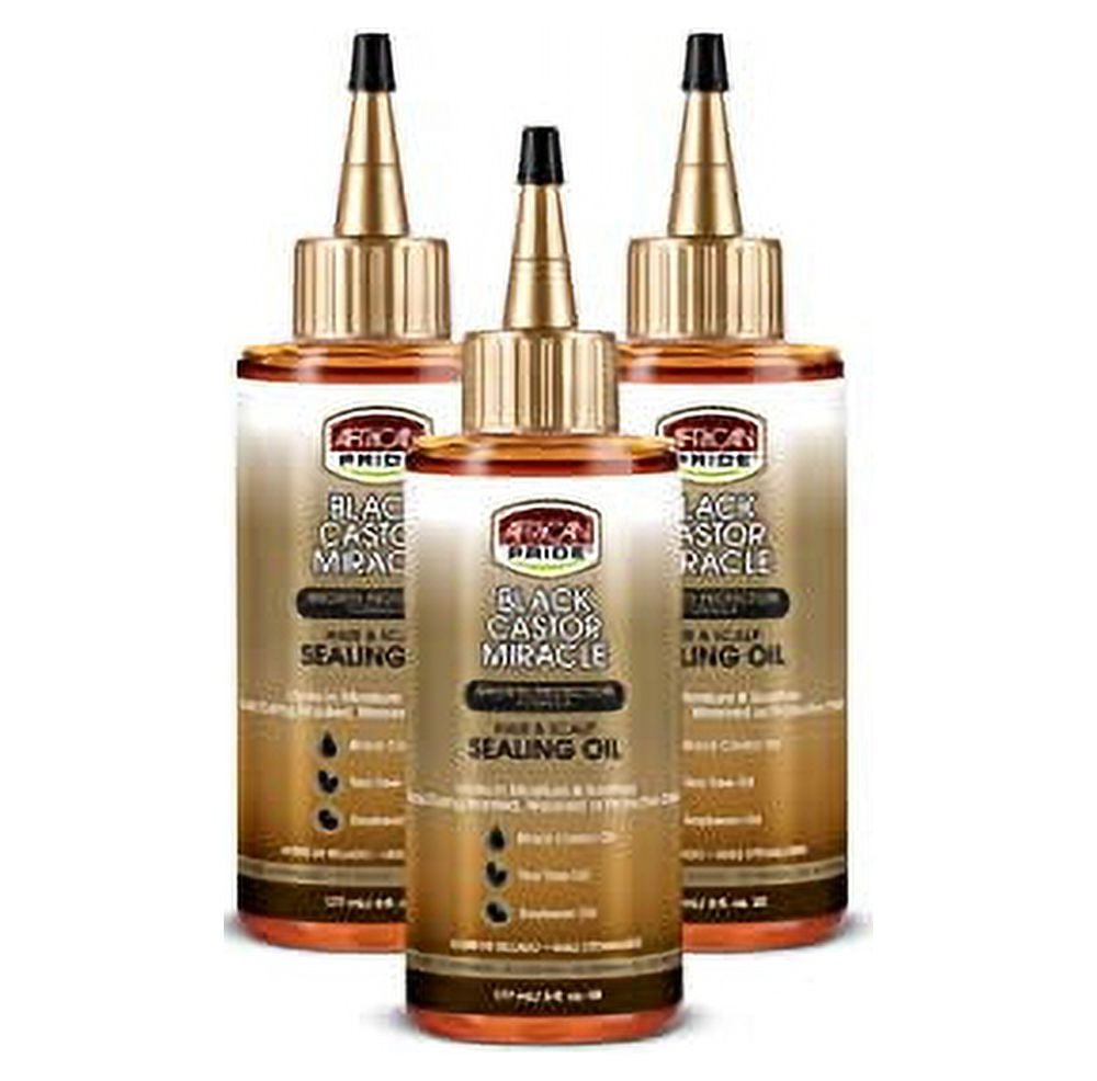 African Pride Black Castor Miracle Hair & Scalp Sealing Oil - Locks in Moisture & Soothes, Contains Black Castor Oil, Tea Tree Oil, Soybean Oil 6 oz (3 Pack)