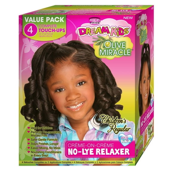 African Pride Dream Kids Olive Miracle Children's Regular NoLye Relaxer Kit Box, Pack of 2