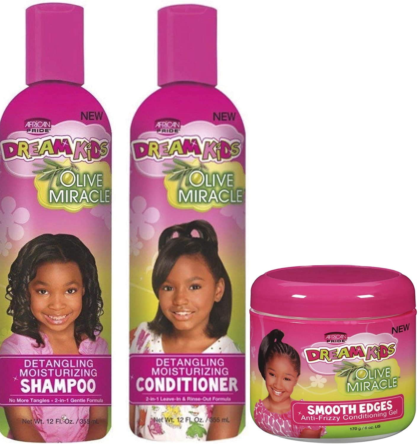 African Pride Dream Kids Olive Miracle Detangling Moisturizing 3 SET [Shampoo & Conditioner & Smooth Edges] * BEAUTY TALK LA *