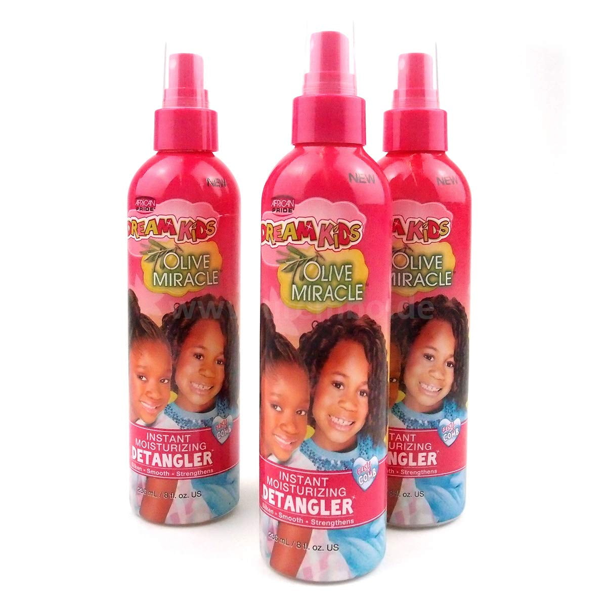 African Pride Dream Kids Olive Miracle Instant Moisture Detangler (3 Pack), Restores Natural Coils & Curls, Adds Moisture & Controls Frizz, 8 Oz